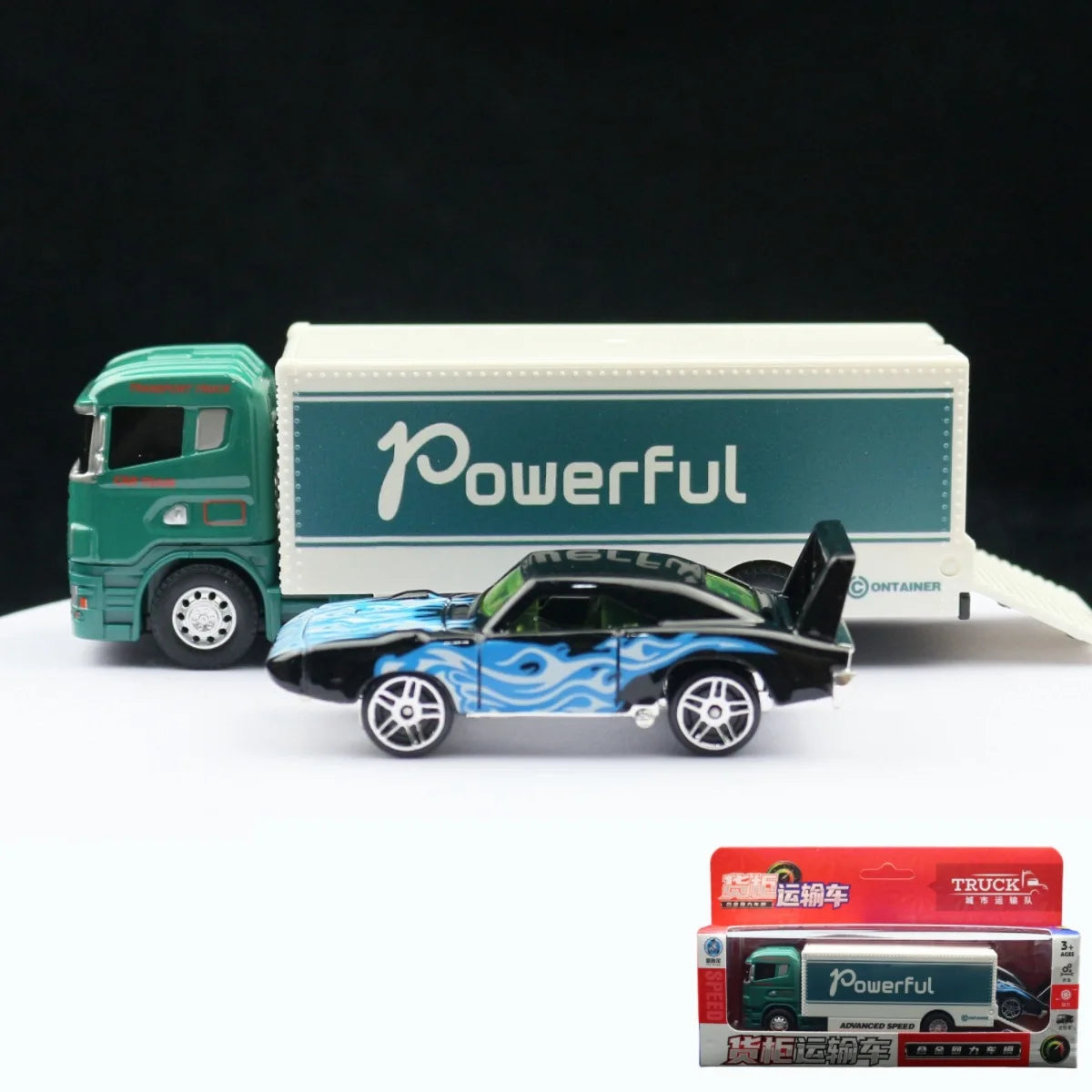 1:64 Flat trailer set engineering vehicle double decker container truck